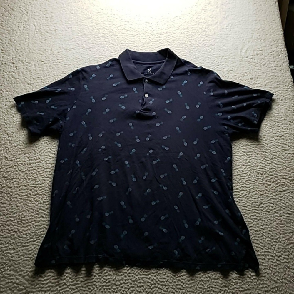 HB Polo Shirt Mens 2XL Blue Pineapple Print Short Sleeve Cotton Knit Casual Top